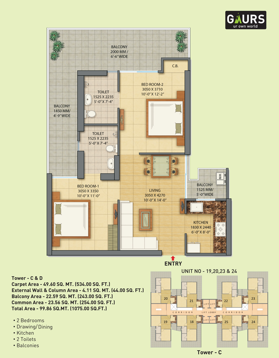 2 Bhk + 2T