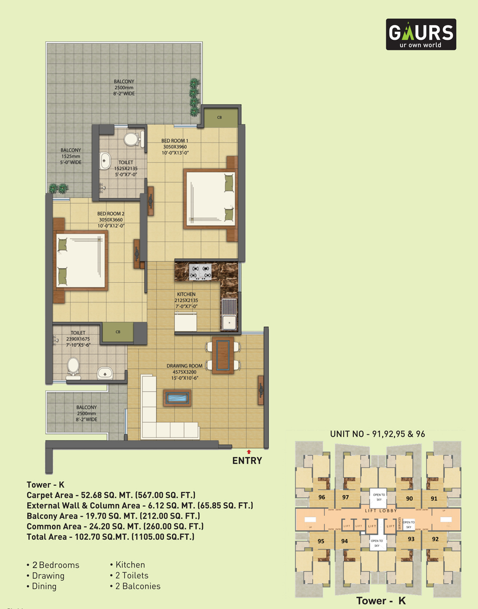 2 Bhk + 2T